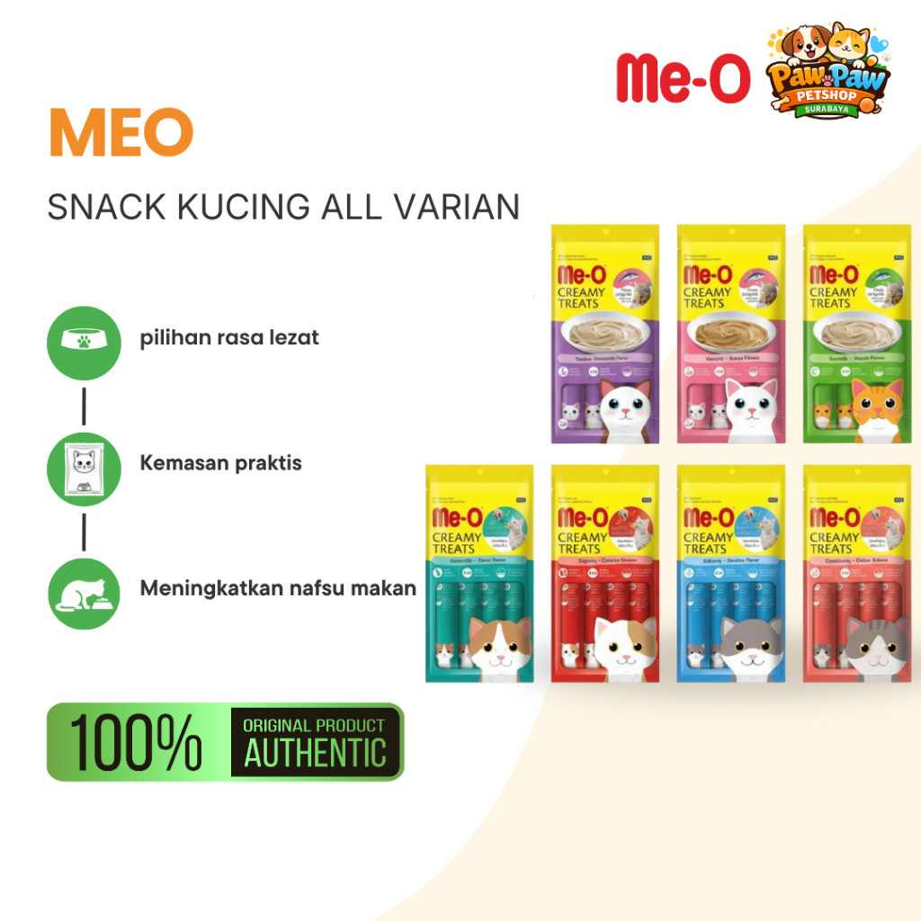 MEO CREAMY SNACK KUCING ALL VARIAN (15gr×4pcs) - MEO CREAMY KITTEN - MEO CREAMY MURAH - MEO GROSIR