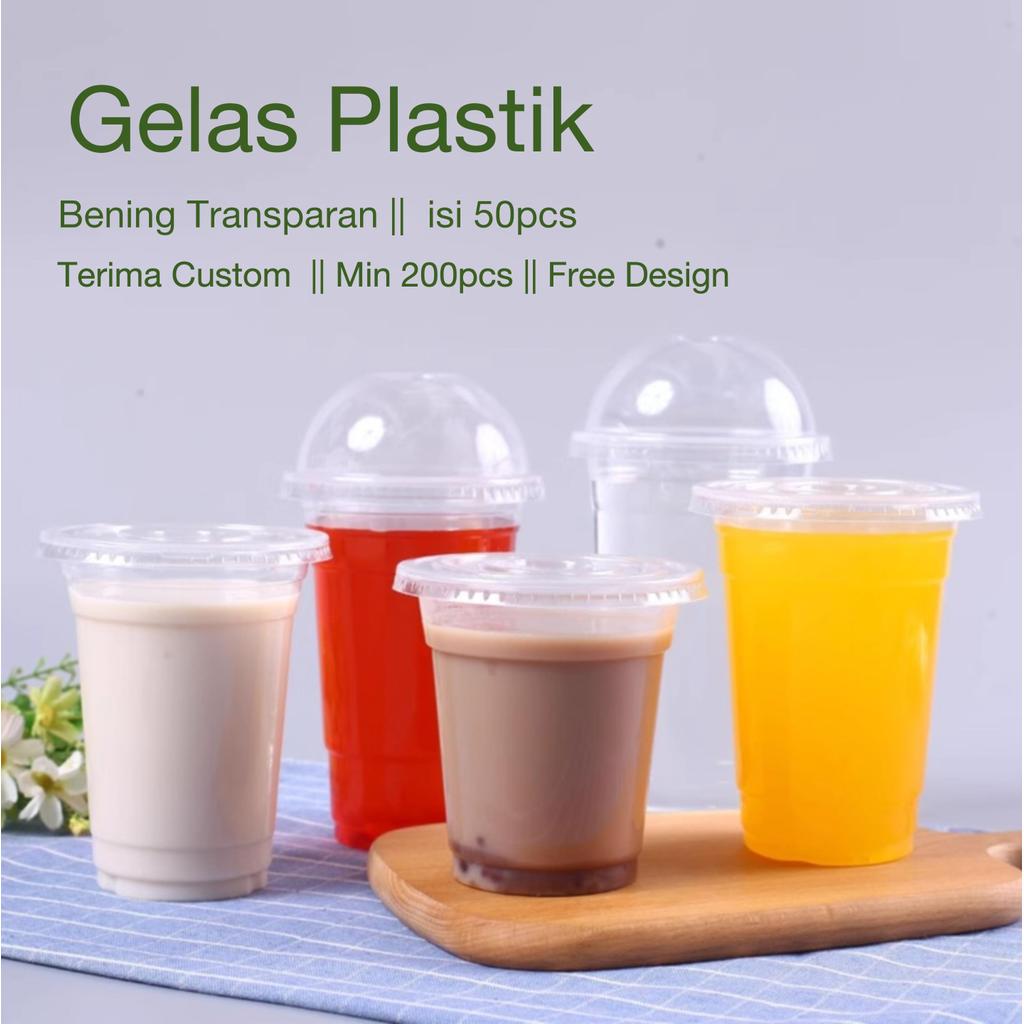 [50pcs]Gelas Plastik 14oz 16oz 24oz cup diameter 90mm+Tutup / Gelas Plastik Tebal /Gelas PP Bening/P