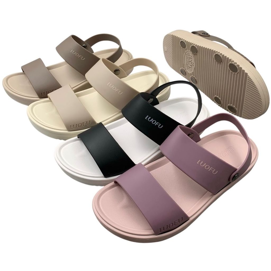 LUOFU Sandal Selop Ban 2 Karet TL Wanita Import Ringan E6255-BRB2KR (H7)