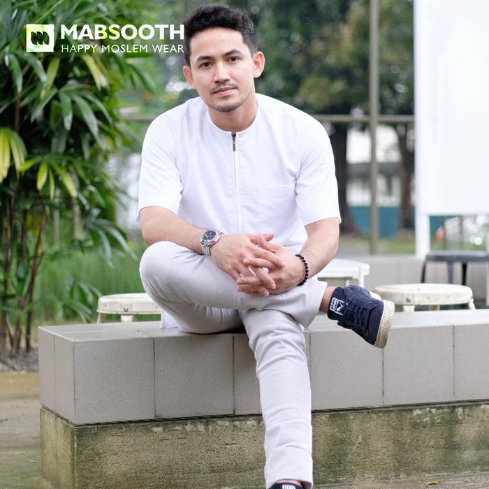 MABSOOTH Baju Koko Lengan Pendek Half Zip Oneck - Putih, S