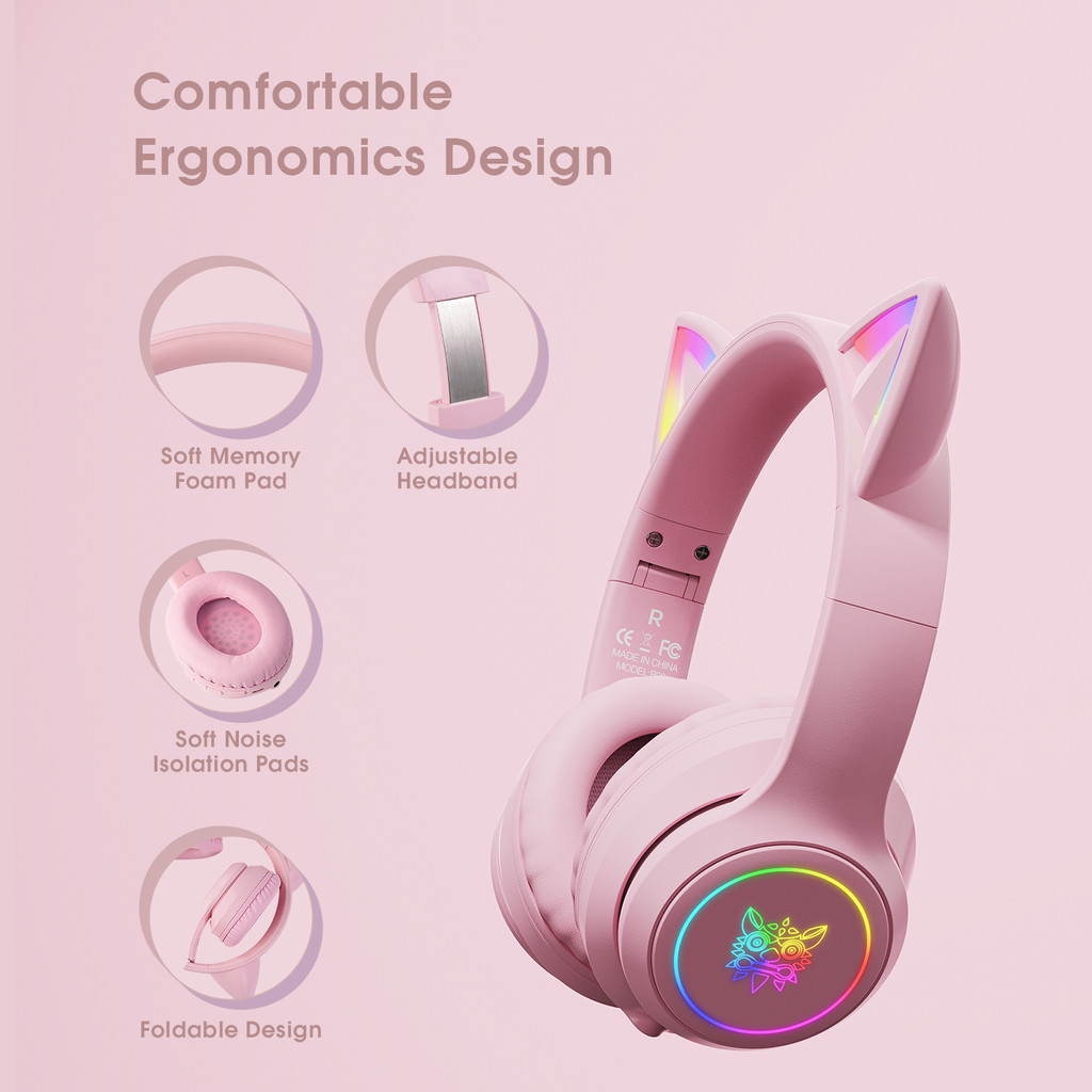 ONIKUMA Gaming Gaming Headset Bluetooth Headset Cat Ear Noise Cancellation High Sound Quality Cute