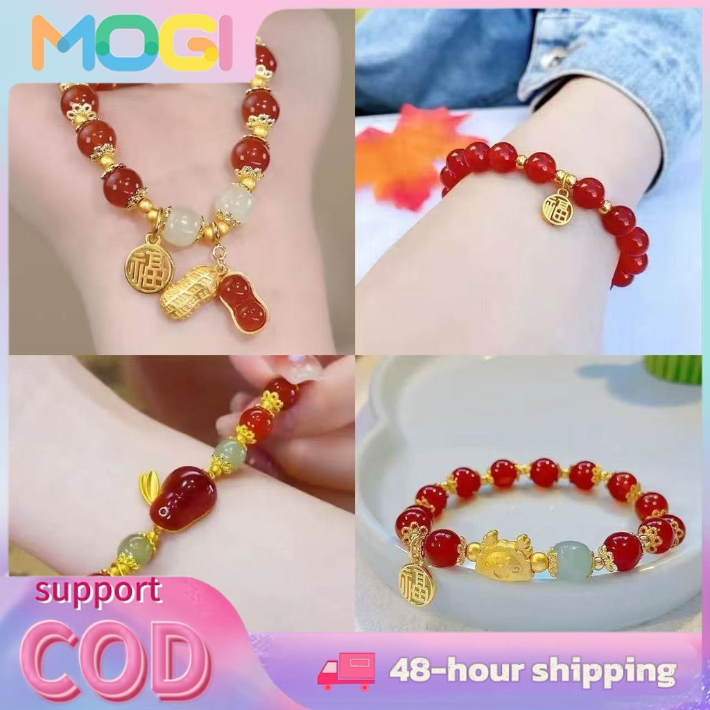 MOGI Viral Gelang Manik Merah Cina Style Aesthetic Gelang Kristal Kelinci Giok Keberuntungan Bracele