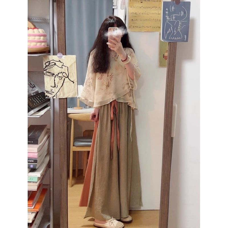 [COD] Atasan Anggrek Bergaya Retro Zen untuk Wanita Celana Hanfu Gaya Dinasti Song Modern
