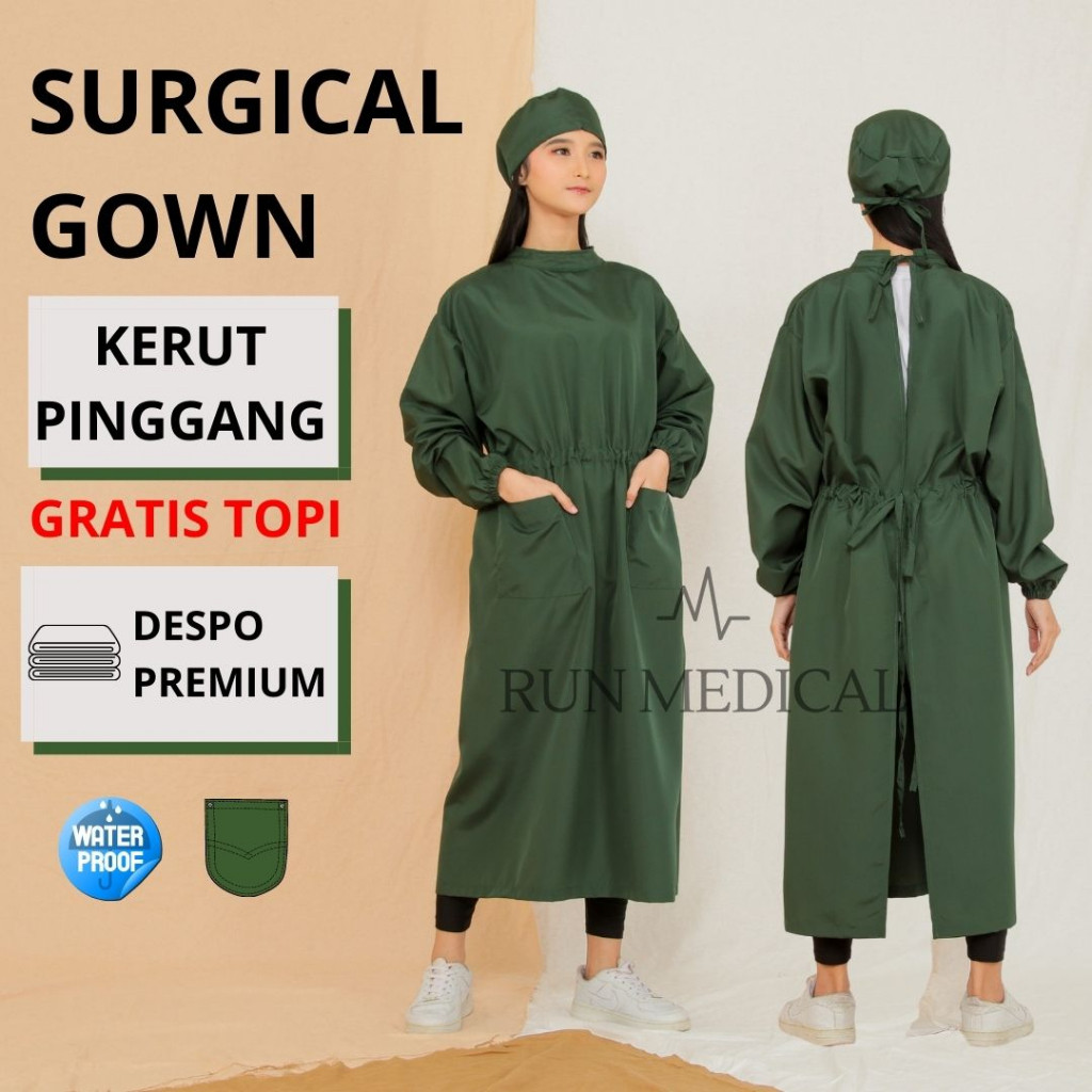 elyssiastore - APD GOWN SURGICAL / GOWN KERUT PINGGANG / GOWN SURGICAL WATERPROOF / GOWN APD / GOWN