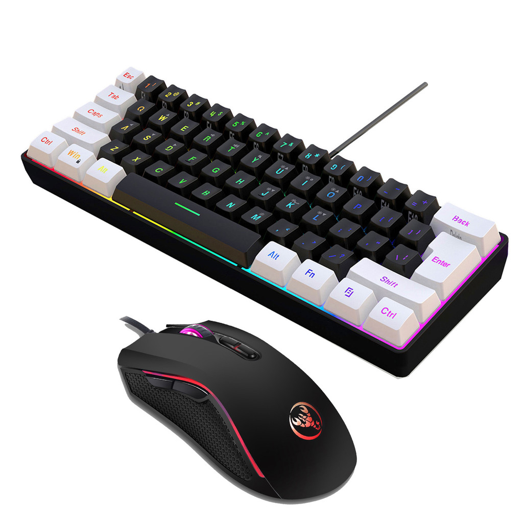 HXSJ V700BW A869 USB Keyboard Mouse Kit 61-key Wired RGB Backlight Computer Keyboard Colorful LED Li