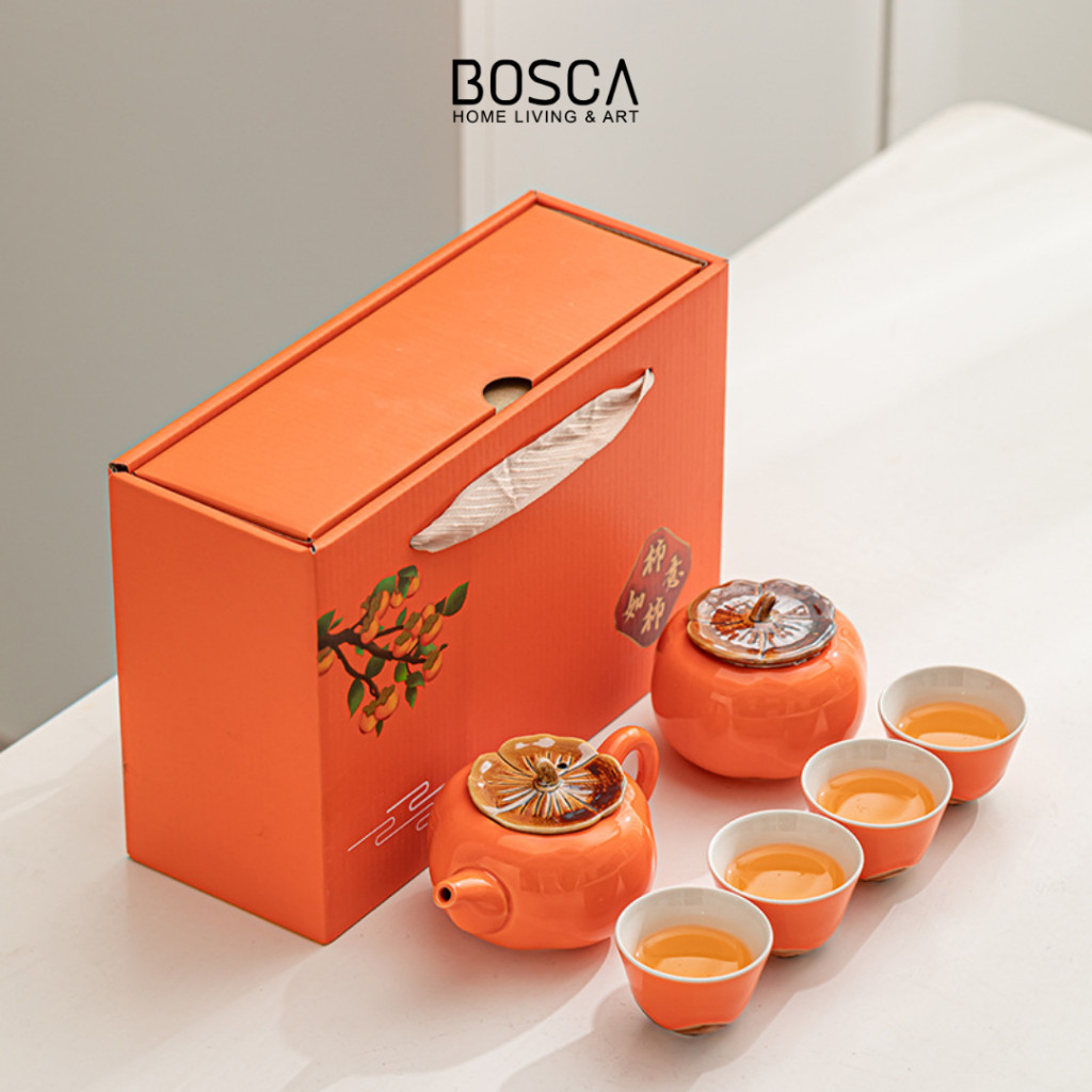 PLAOSANSTORE Bosca Living - Persimmon Chinese Tea Set 6 Pcs / Chinese New Year Hampers / Hamper Gift