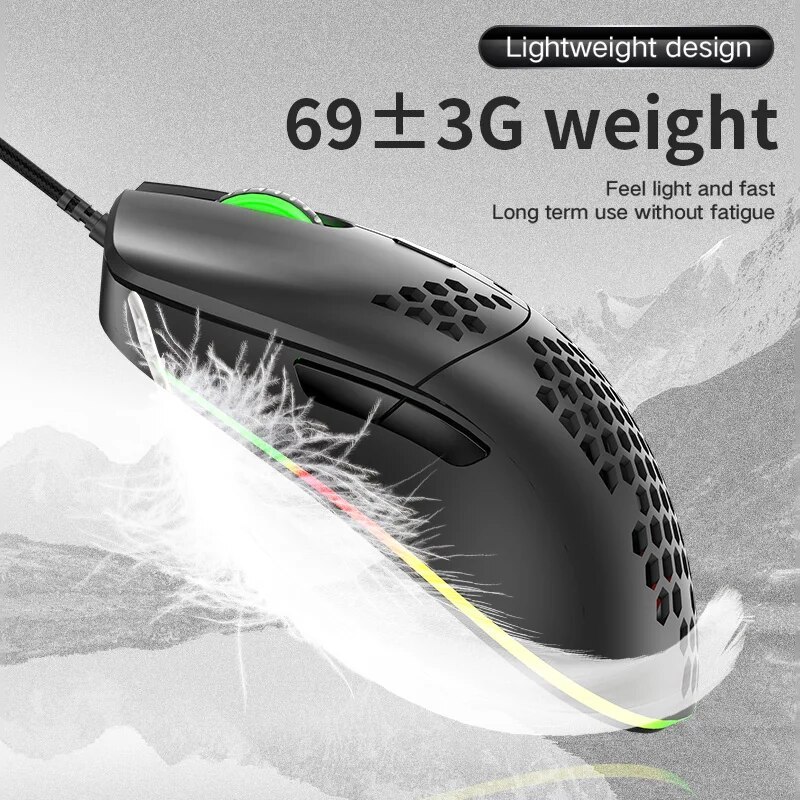 M1 Wired Lightweight Gaming Mouse 69g Ultralight Honeycomb Shell RGB roma Backlit 6400 DPI Ergonomic