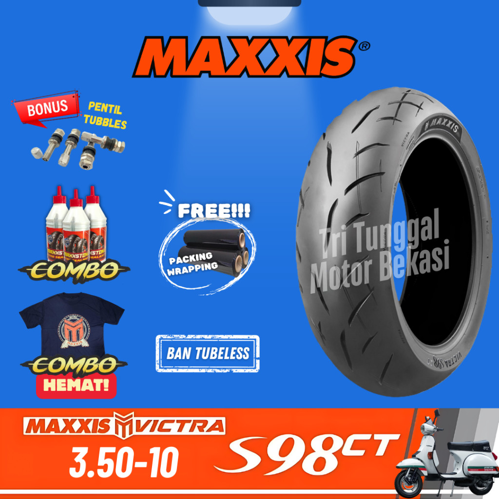 [READY COD] BAN MAXXIS RING 10 VICTRA 98 CT TUBELESS 3.50-10 VESPA CLASIC / BAN MOTOR VESPA CLASIC M