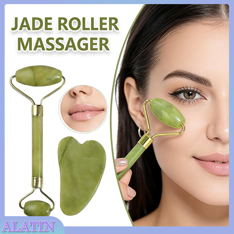 Batu Giok Guasa & Roller Set/Praktis Efektif Rawat Wajah/Untuk Kecantikan Wanita/Alat Pijat Muka Gio