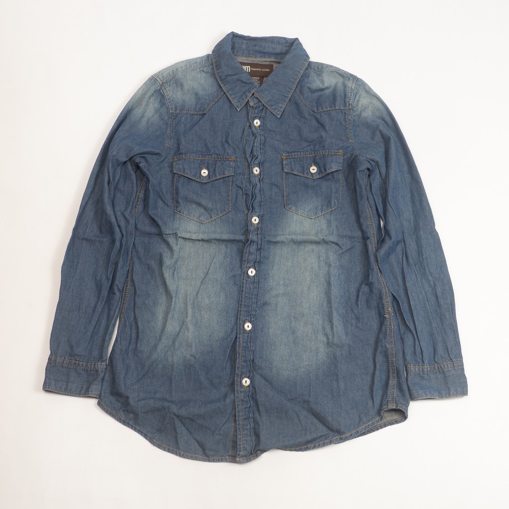 J-VIM Romantic Vintage Denim Shirt Women Button Down Washed Blue Preloved