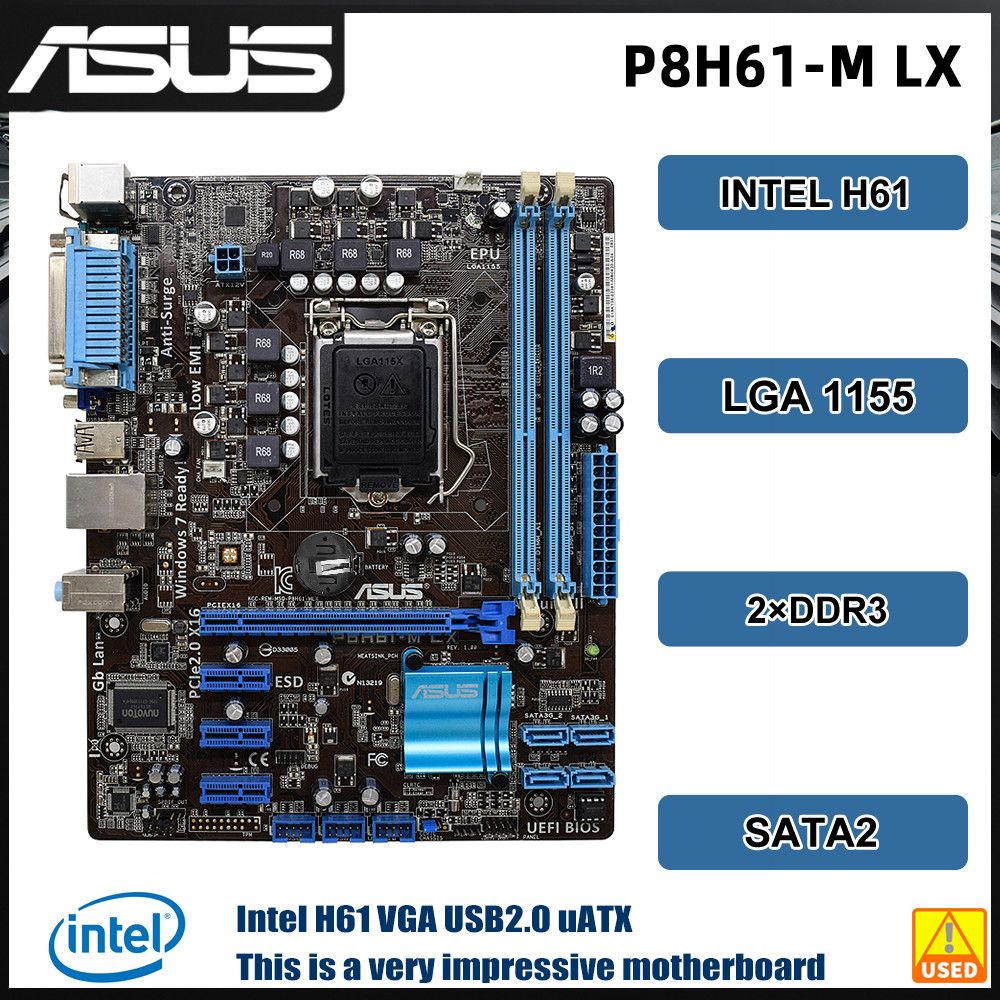 ASUS P8H61-M LX Motherbaord LGA 1155 support i3-2130 2120 2400 3245 2400 3770 cpu Micro ATX intel H6