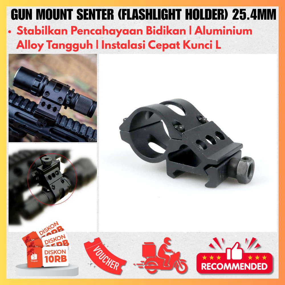 Mounting Senter Senapan Rail 20mm Holder Flashlight Laser Diameter 25.4mm