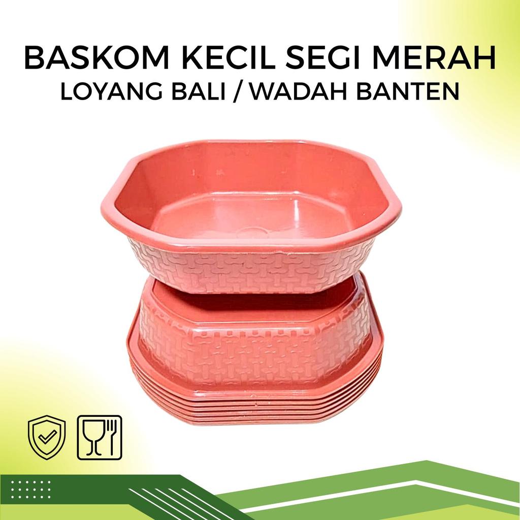 2 LUSIN (24 PCS) BASKOM KECIL SEGI MOTIF BAMBU SERIES MERAH - LOYANG BALI UK 17 - WADAH BANTEN PLAST