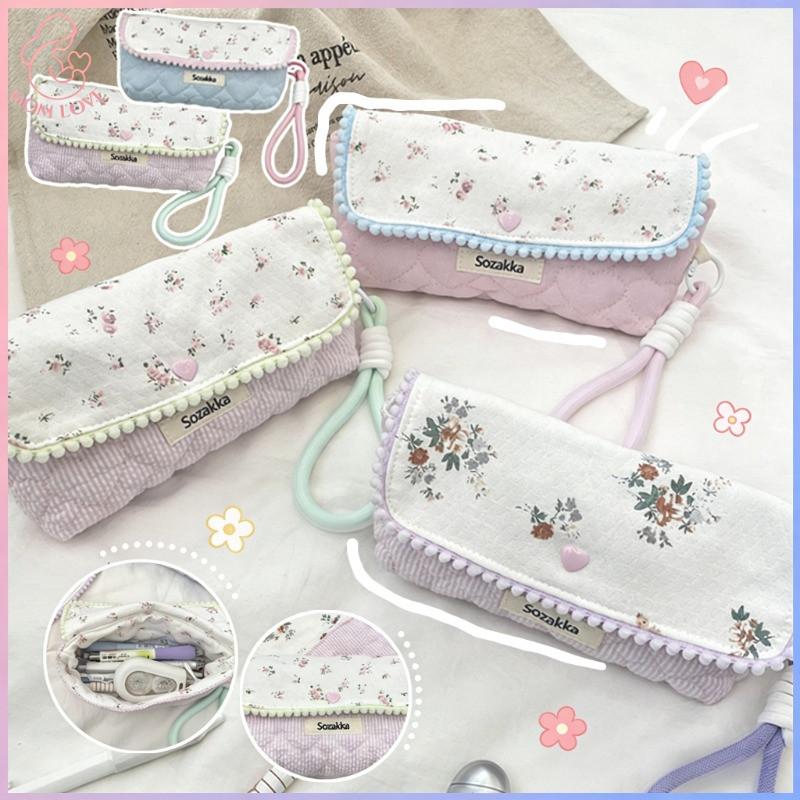 Pencil Case Wanita Stylish Flower Pattern Kotak Pensil Sekolah Perempuan Trendy Penyimpanan Kosmetik