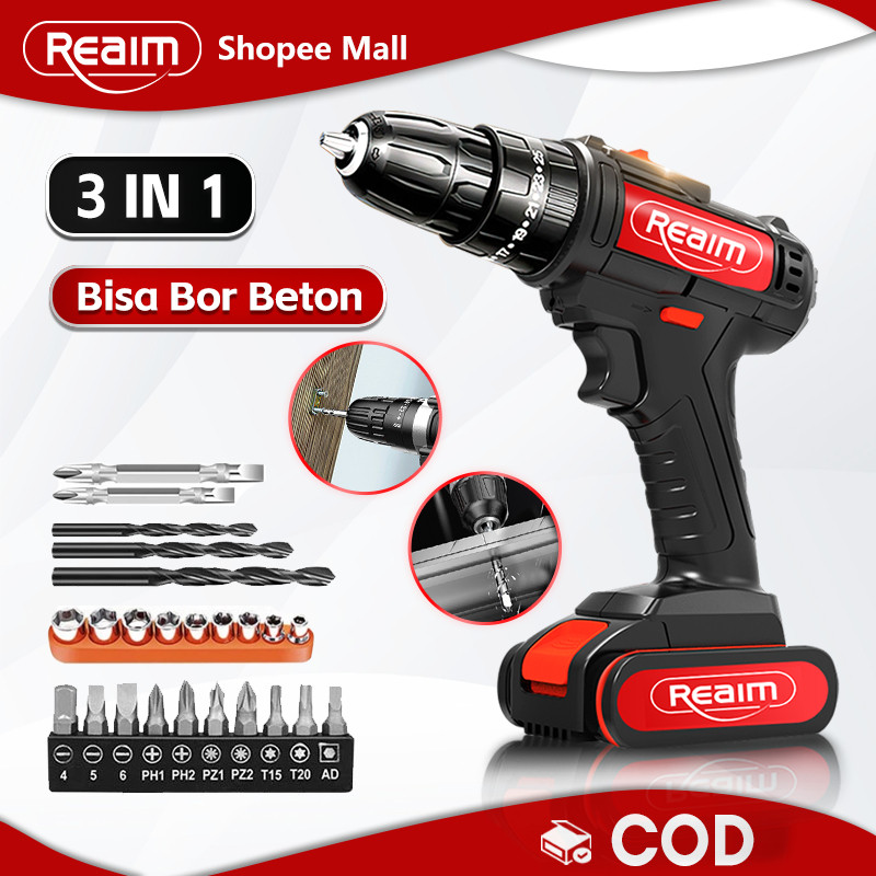 Bor Baterai REAIM  Baterai Reaim Mesin Bor Baterai Tangan Cordless Drill Battery Impact Drill Cordle