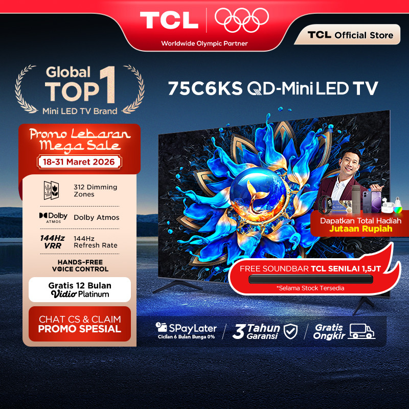 TCL 4K QD-Mini LED TV 75 Inch C6KS - High HDR Brightness - Dolby Vision & Atmos - IMAX Enhanced - Un