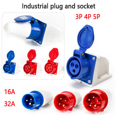 Konektor Steker dan Soket Industri IP44 Tahan Air 3PIN 4PIN 5PIN 16A/32A Soket Dinding Tahan Air unt