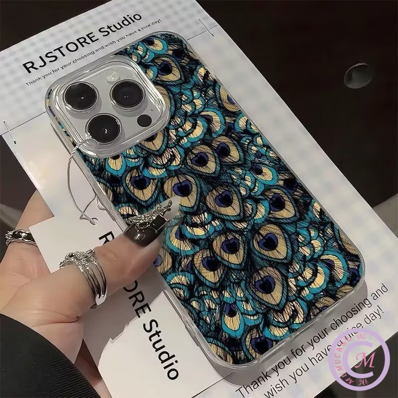 case iPhone 11 Casing ponsel bulu merak Kompatibel Untuk iPhone 11 11PROMAX  12 13 14 15 16 PRO PROM