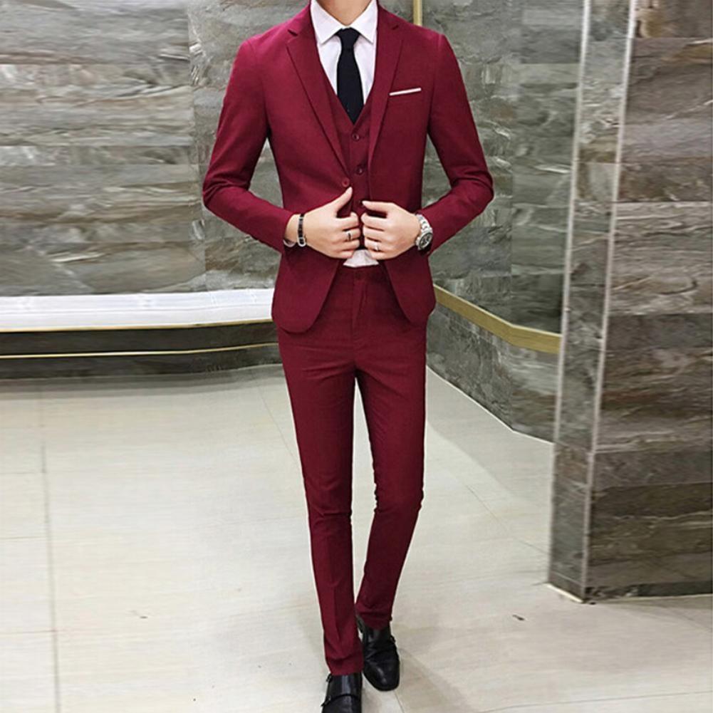 SATU SET JAS FORMAL PRIA MODEL SLIMFIT KANCING DUA PREMIUM BAHAN SEMI WOLL WARNA MAROON