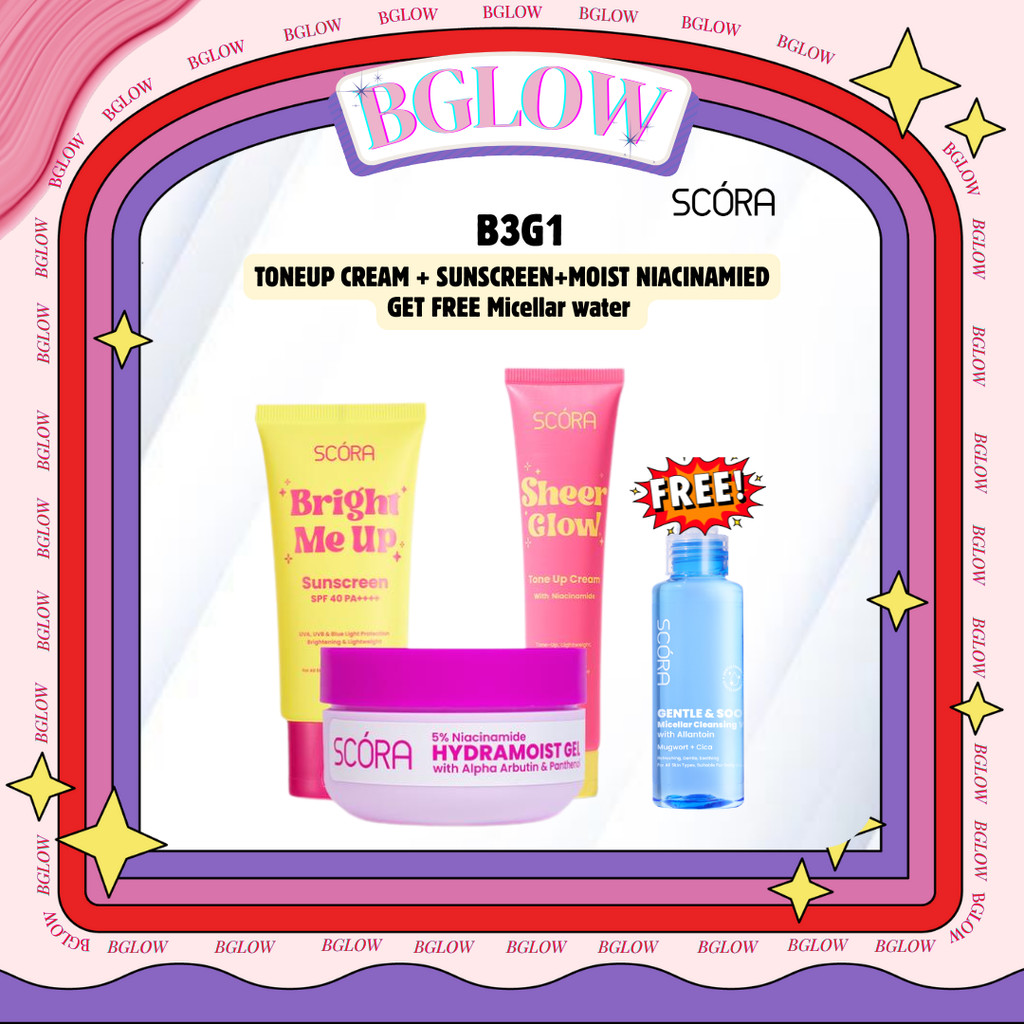 [B3G1]BUY SCORA MOIST NIACINAMIDE 45ML+TONEUP CREAM +SUNSCREEN BRIGHT ME UP GET MICELLAR WATER | PAK