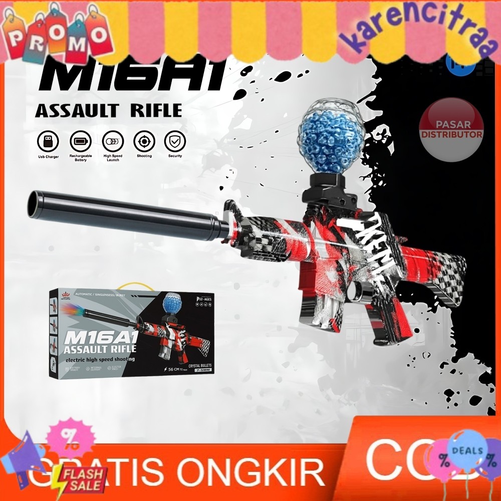 WH11(1-4) M16A1 ELECTRIC HIGH SPEED XTS-3036 Mainan Tembakan Bubble Gel Keren BEST PRODUK 