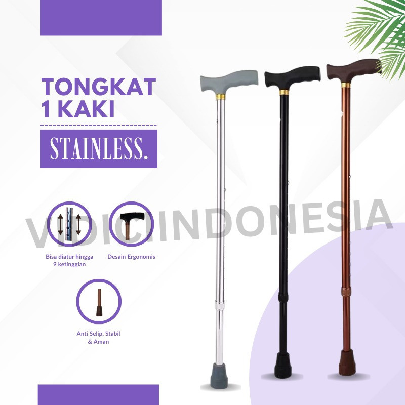 Tongkat Jalan Kaki 1 Alat Bantu Jalan Stainless