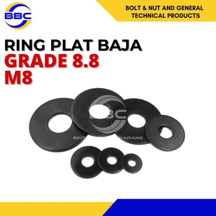 Ring Plat Hitam Baja M8 Washer Plat Baja