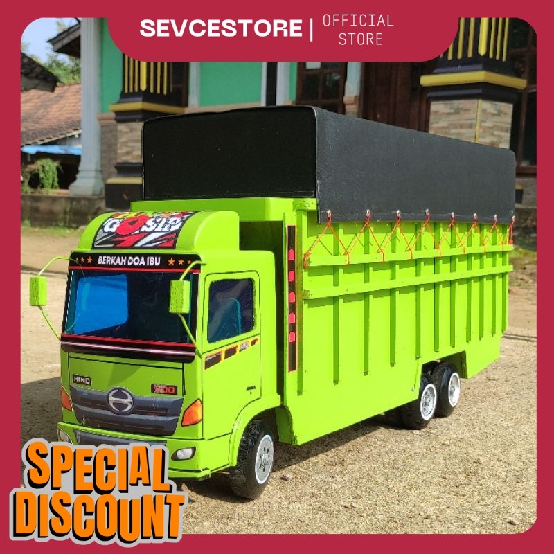 miniatur mobilan truk hino tronton  oleng kayu besar jumbo P70cm plus terpal /SA
