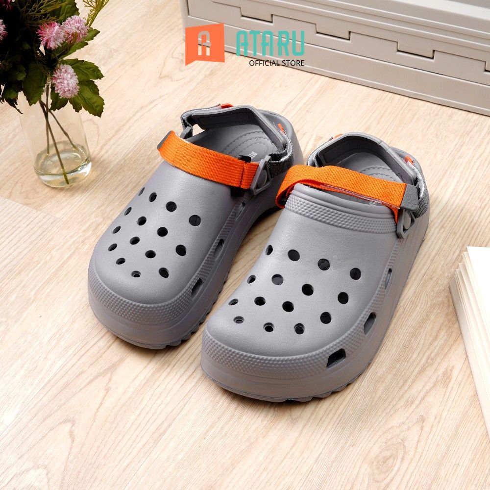 Ataru Ukuran 37/38 Sandal Clogs Dengan Color Block Strap - Abu-Abu