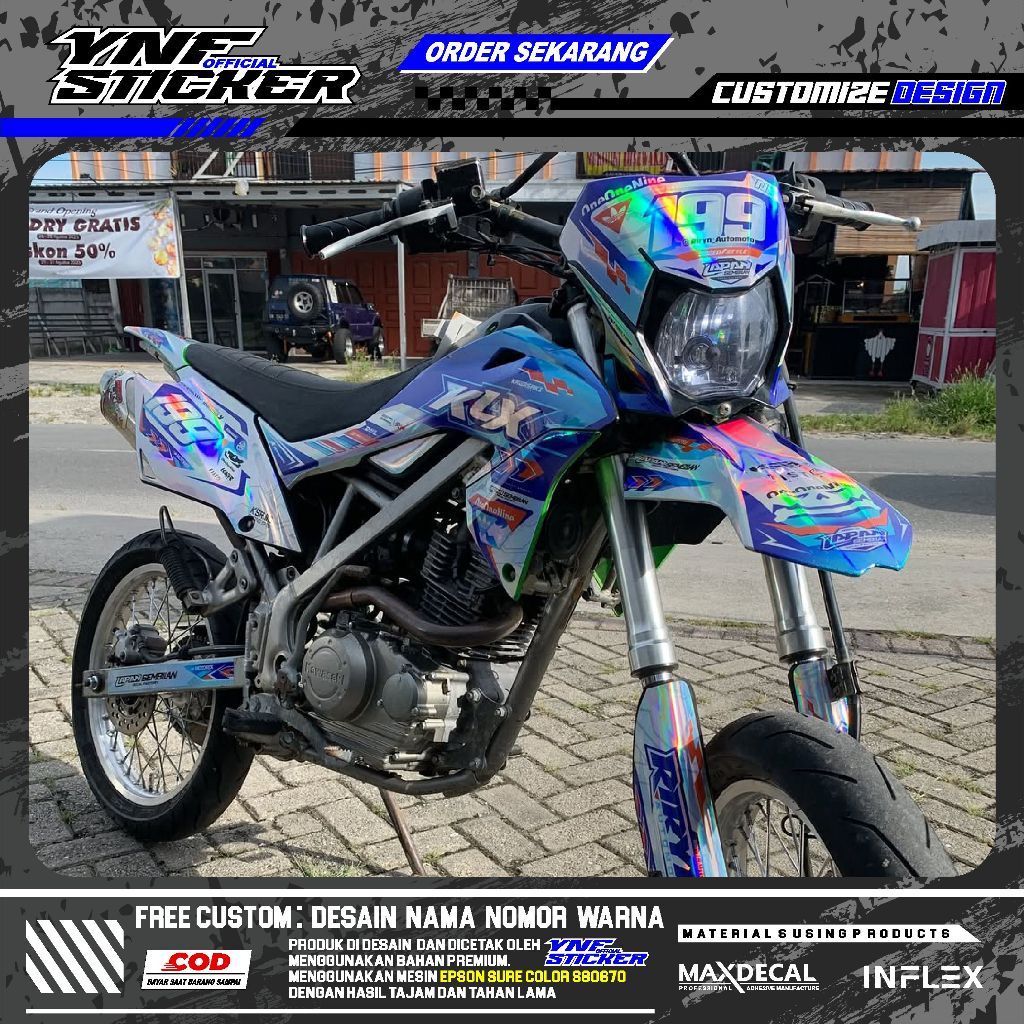 Decal KLX BF 150 Bahan Full Hologram Bebas Request Putih Hologram