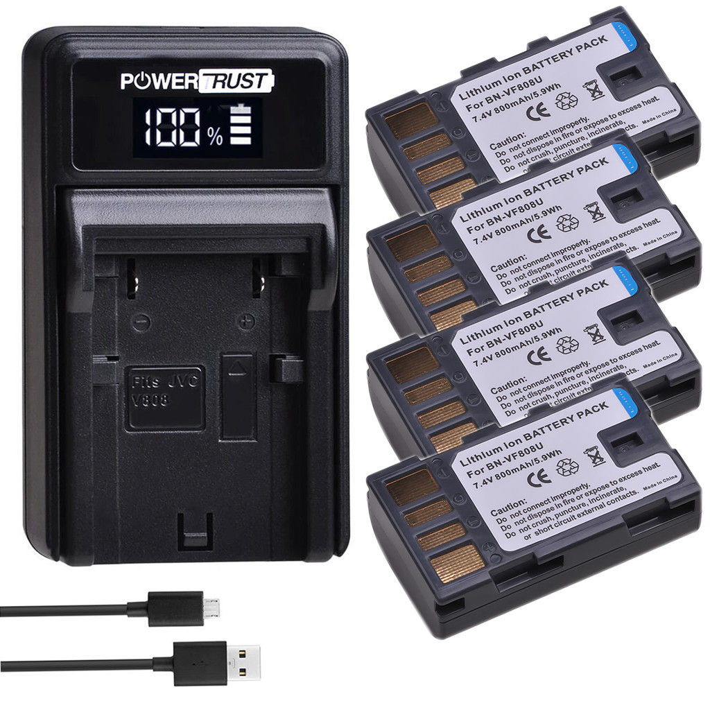 BN-VF808U BN-VF808 Battery and LED USB Charger for JVC VF815 BN-VF815U VF823 BN-VF823U GZ-MG230 GZ-M