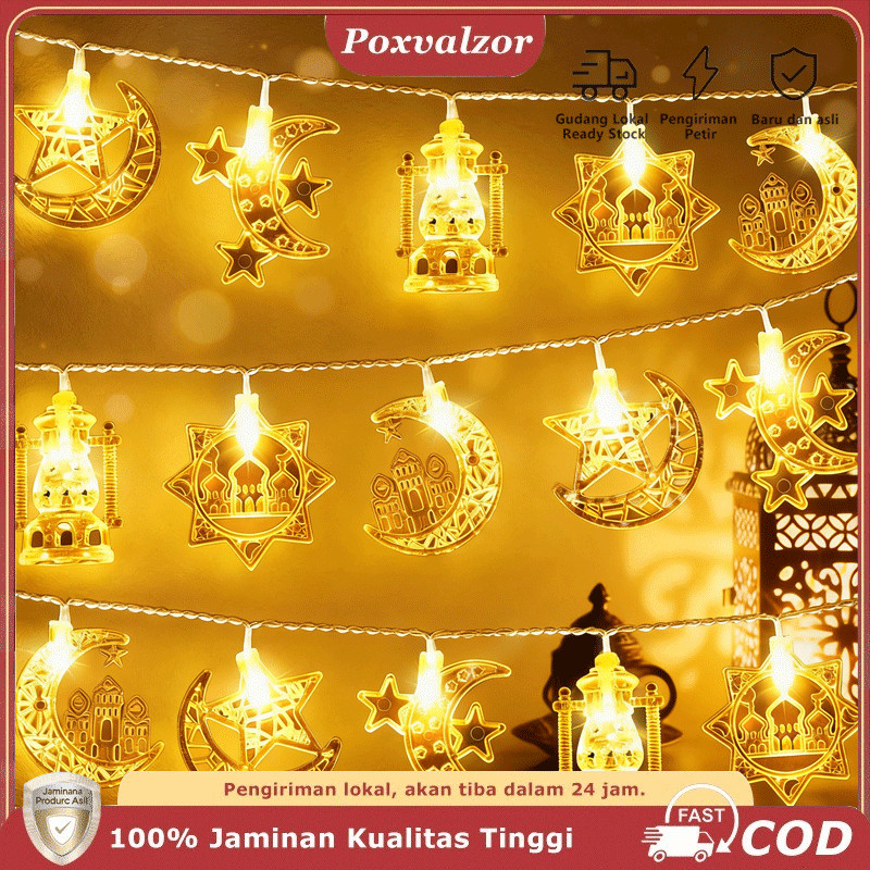 Poxvalzor 10M Lampu Lebaran Lampu Bintang Rangkaian Lampu Festival Bintang Dan Bulan Lampu Led
