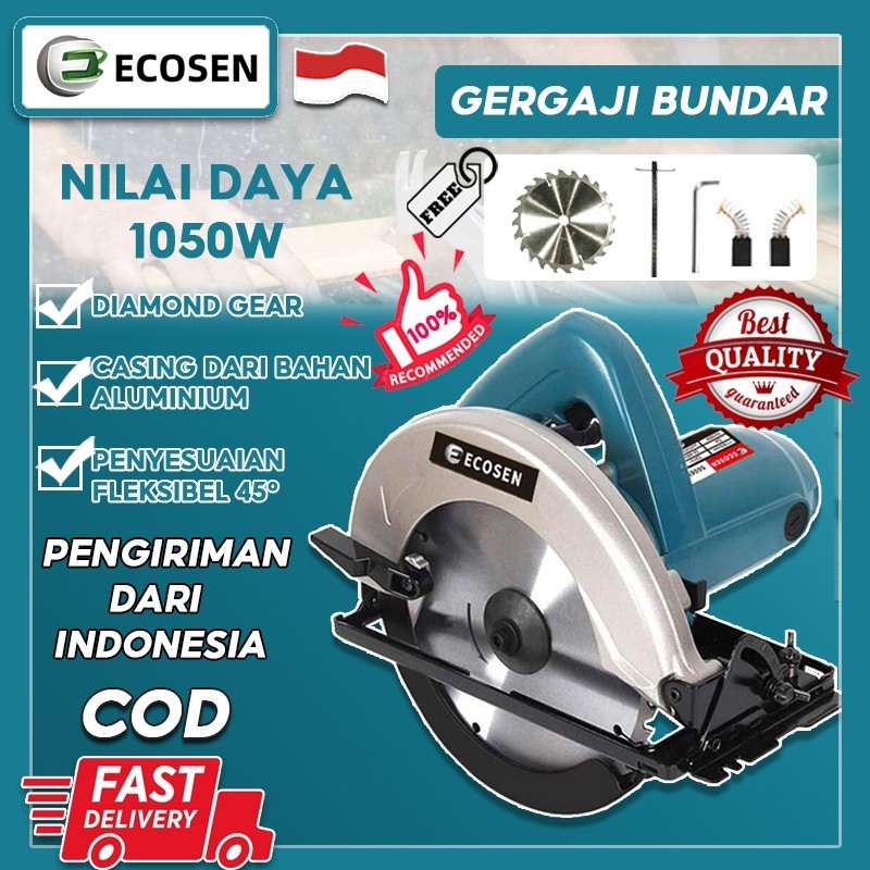 ECOSEN 1050W Circular Saw Mesin Gergaji Kayu Triplek Sirkel Serkel Japan Tehnologi Mesin Potong Dari