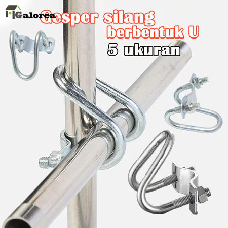 Galorea 20×20/25×25/32×32mm Klem Pipa Plat Besi Seng/ Klem pipa silang berbentuk U ganda/Klem Penjep