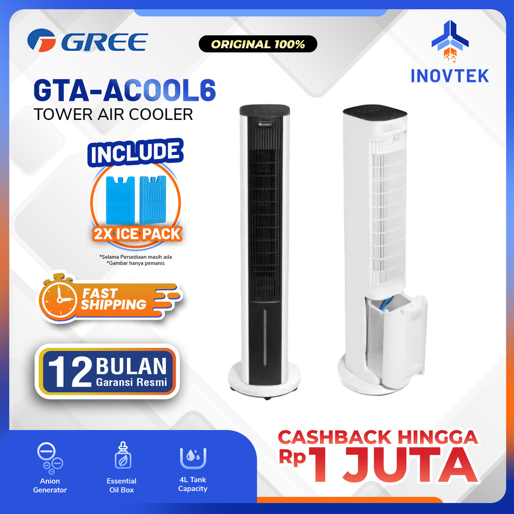 Gree Tower Fan Air Cooler GTA-ACOOL6 Anion Generator Aromaterapi - Pendingin Ruangan 6 Liter
