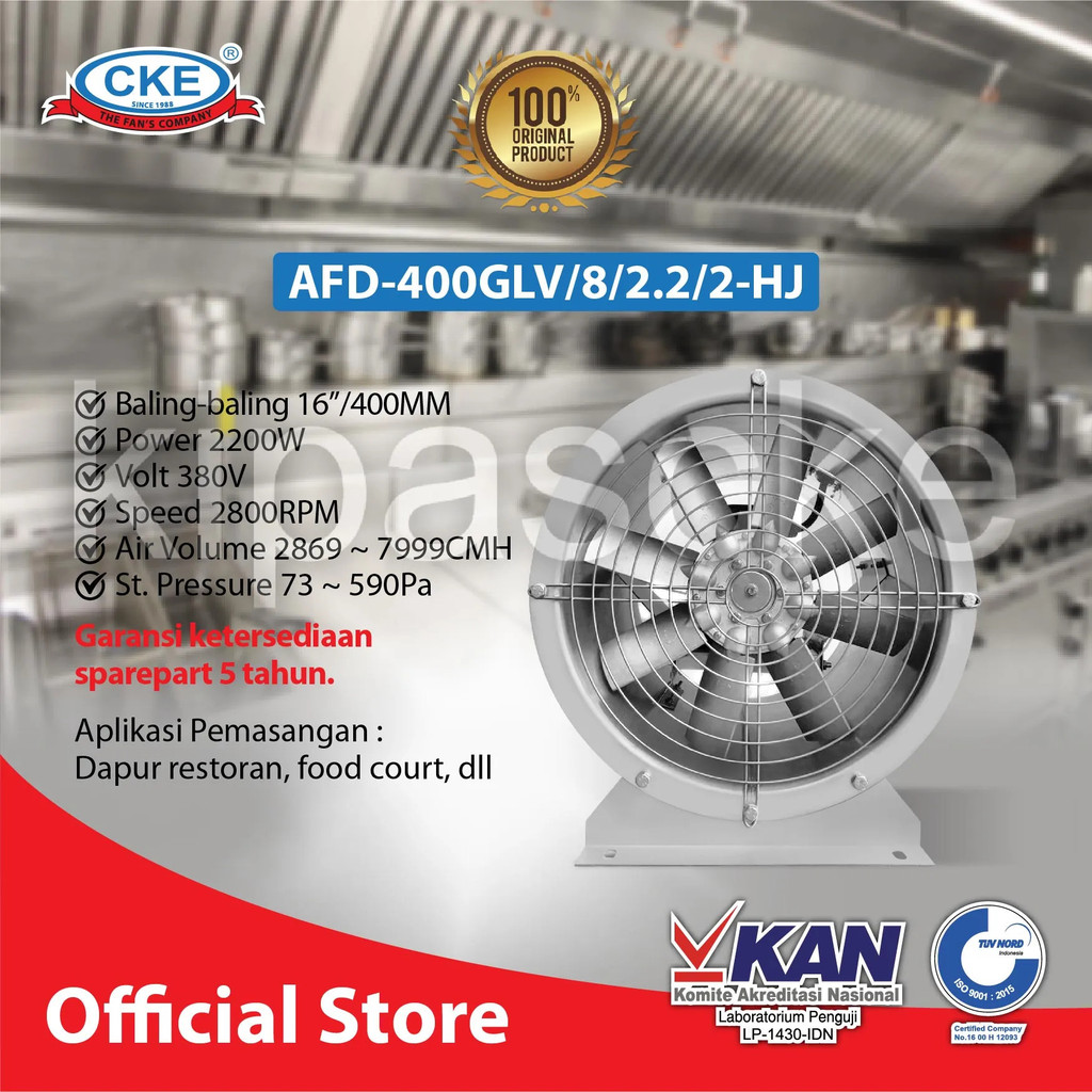Axial Fan AFD-400GLV/8/2.2/2-HJ CKE 16 Inch
