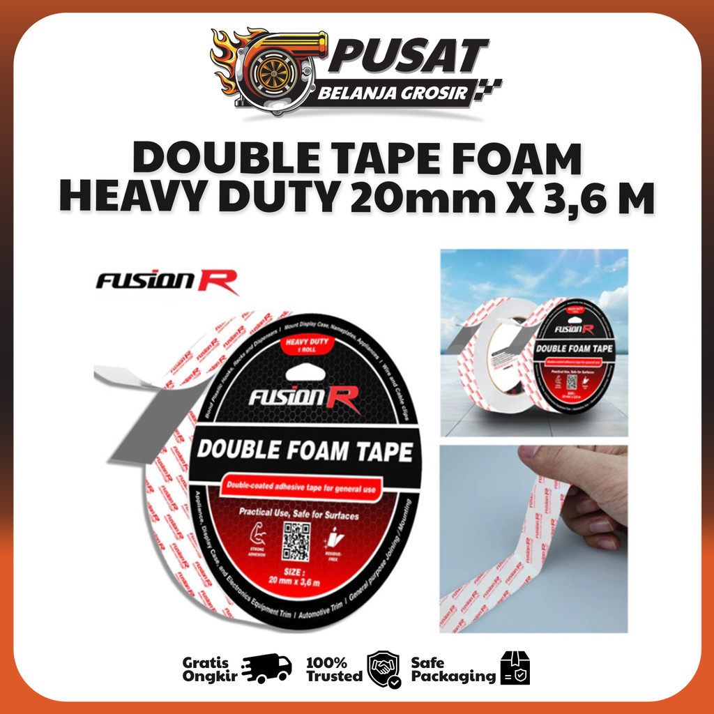 Double Tape FUSION R PE FOAM Busa 20mm x 3,6 Meter Tebal Kuat PMT Kualitas Bagus Sekelas 3M Tape Pus