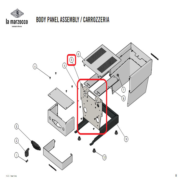 Original La Marzocco Linea Micra Assembly Panel Body Front Frame