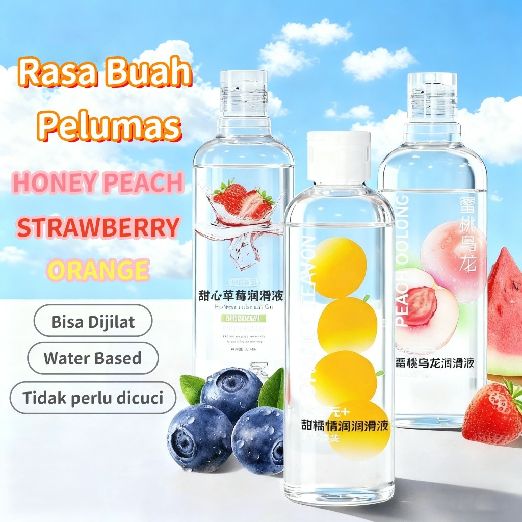 READYY Rasa Buah Pelumas Sex 300ML Lubricant Gel Water Based BISA DIJILAT - STRAWBERRY PEACH ORANG E