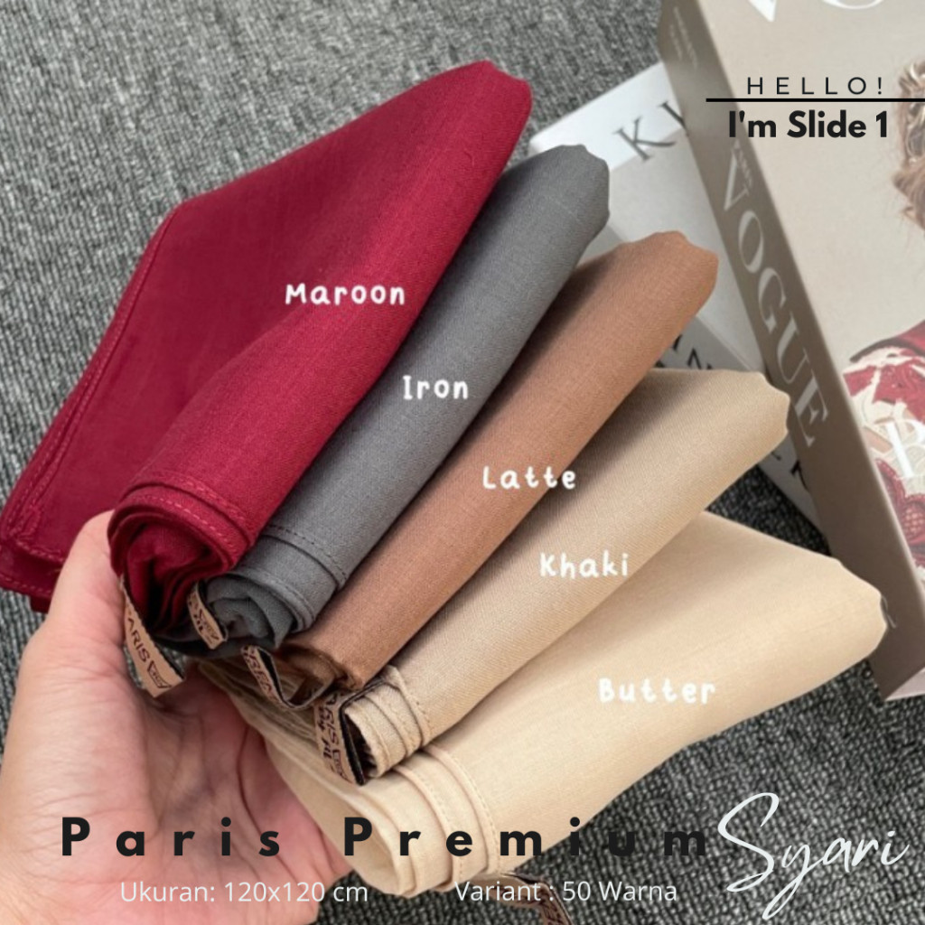 Hiijab Segi empat Paris Premium Syari 120x120 Jahit Tepi