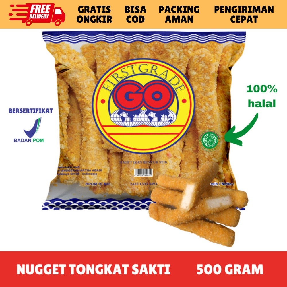 [FROZEN FOOD GO] FISH NUGGET STICK ISI 20 (500Gr) NAGET STIK IKAN BAKSO/SOSIS BPOM HALAL