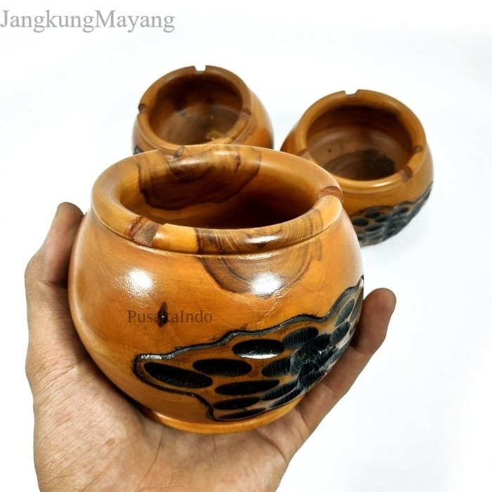 Asbak Rokok Unik Kayu Jati Model Gentong Ukir Pahat murah Jos