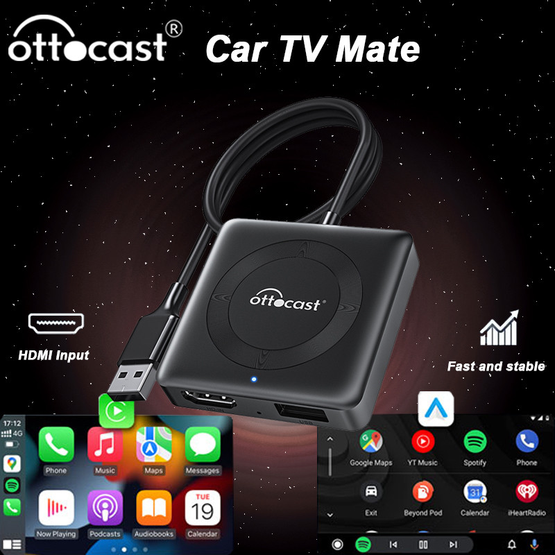 Ottocast Car Tv Mate Wireless Carplay Android Auto Adapter HDMI Multimea Video Converter for IPTV Go