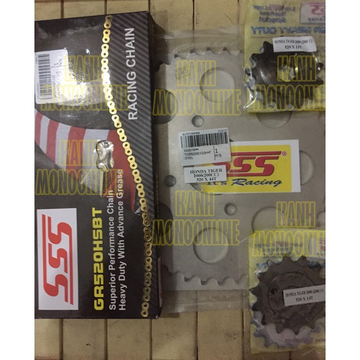 Gear SSS (Set) 520 : HONDA TIGER : Size 13T~15T + 42T~45T + HSBT 110L Gold