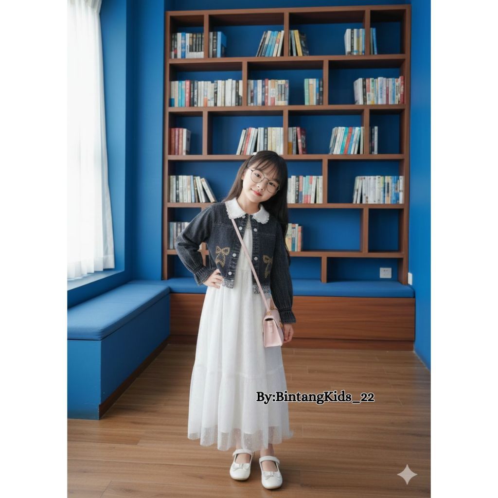 FICIEKUNZEX Aurel Gamis Rompi Jeans Usia Anak 3-10 Tahun Bahan Jeans Mix Brukat - Gamis Anak Motif P