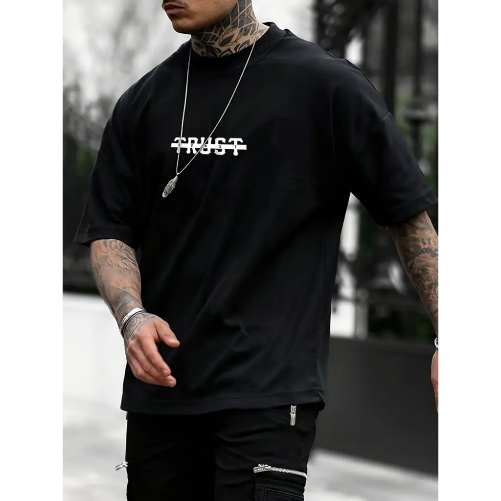 [Trendy, Kaos Hip-Hop Pria] Kaos Streetwear Hip-Hop Pria yang Ringan dan Bernapas| Kru Hitam