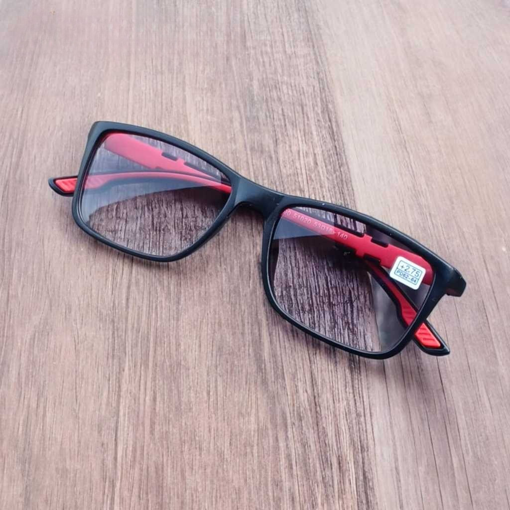promo1Kacamata Baca Dan Jalan Pria Sporty Lensa Hitam Gradien Kaca Mata Plus Auto Focus