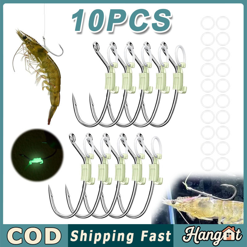 10 PCS Live Shrimp Hook Kail Udang Hidup Glow Untuk Udang Hidup Mancing Di Laut Dan Sungai Muara Uda