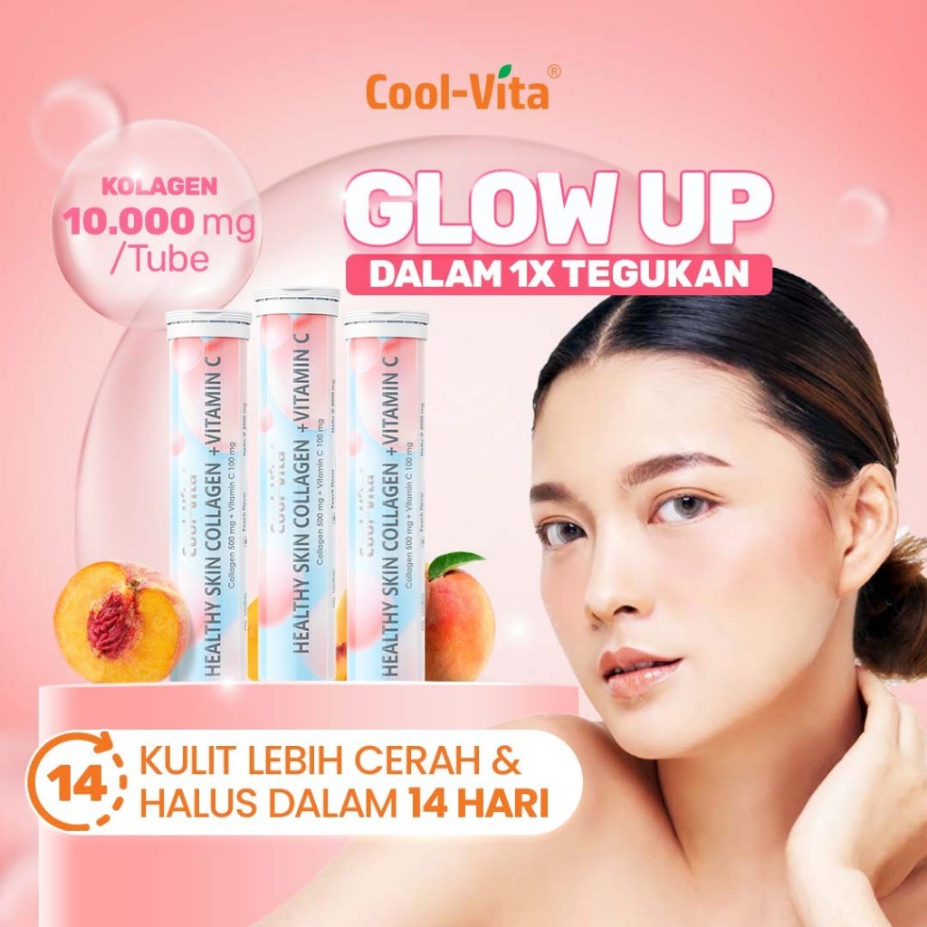 Collagen Tablet Glow Up 3 Tube Isi 60 Tablet Coolvita  – Minuman Kecantikan untuk Kulit Cerah & Halu