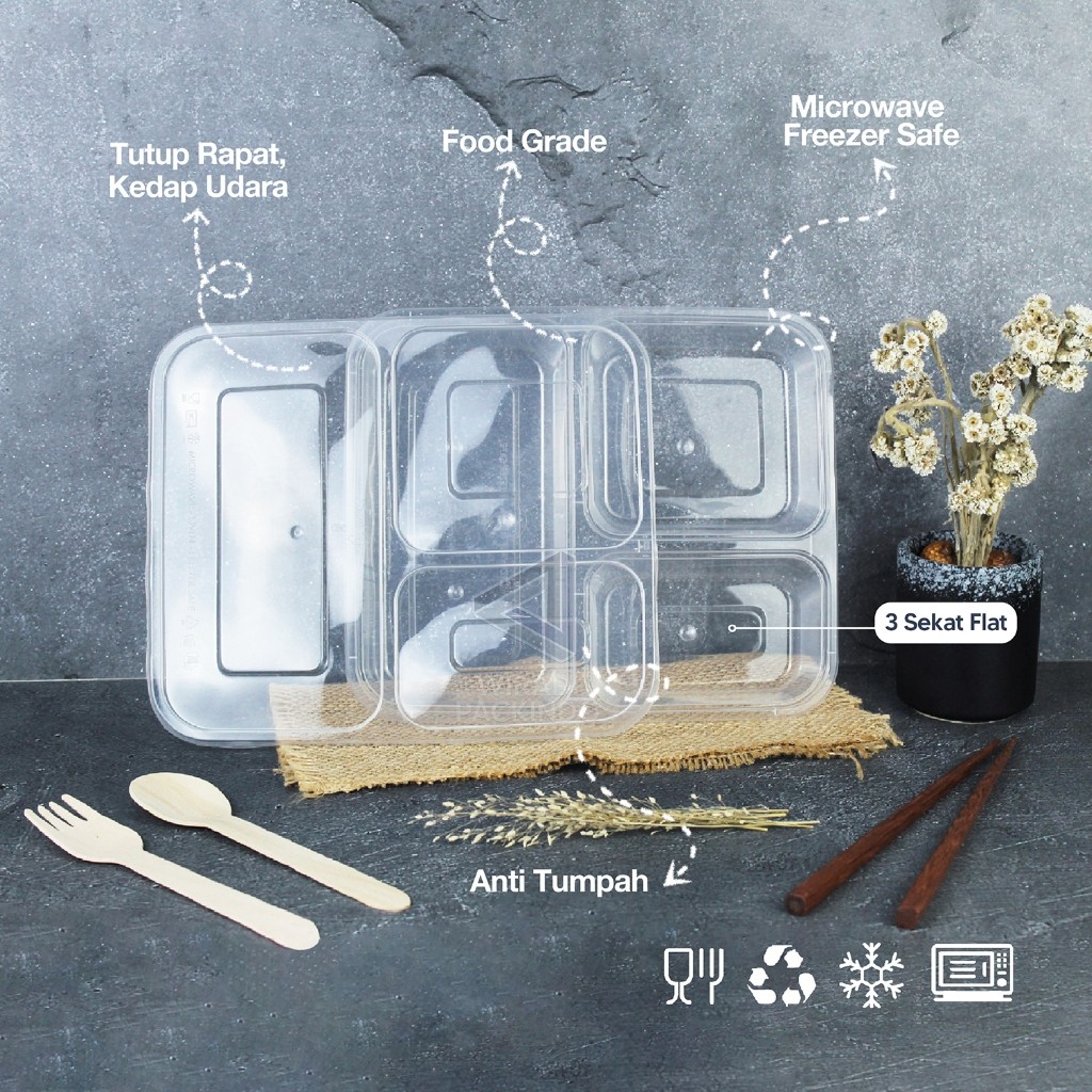 PROMOKotak Makan Plastik 3 Sekat / Thinwall Bento Sekat 3 / Box Bento 3 SekatMURAHH